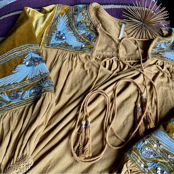 FREE PEOPLE | Trendy Boho Fall Autumn Holiday Party Velvet Embellished Sz S - Picture 5 of 13